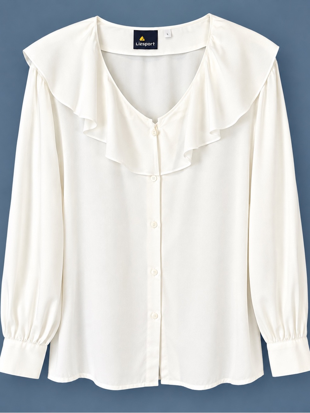 Lizsport Cream Ruffle-Collar Button Blouse